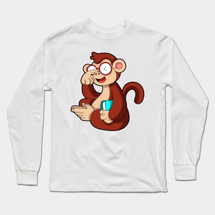 Monkey with Glasses & Book Long Sleeve T-Shirt